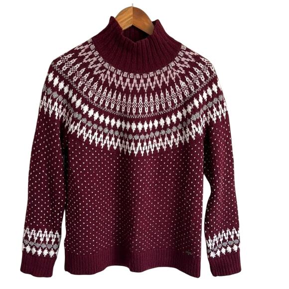 Eddie Bauer Fair Isle Women's Burgundy and White Wool Mohair Sweater Medium - Picture 1 of 6